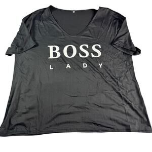 Boss Lady Graphic Tee 3XL Black V Neck Oversized Plus Size Casual Trendy Top